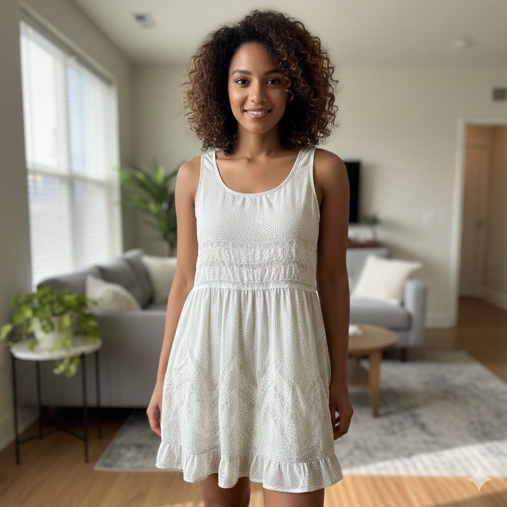 NWT Love Stitch Polka Dot Lace Chevron Boho Mini Dress Size M Sheer Not Lined